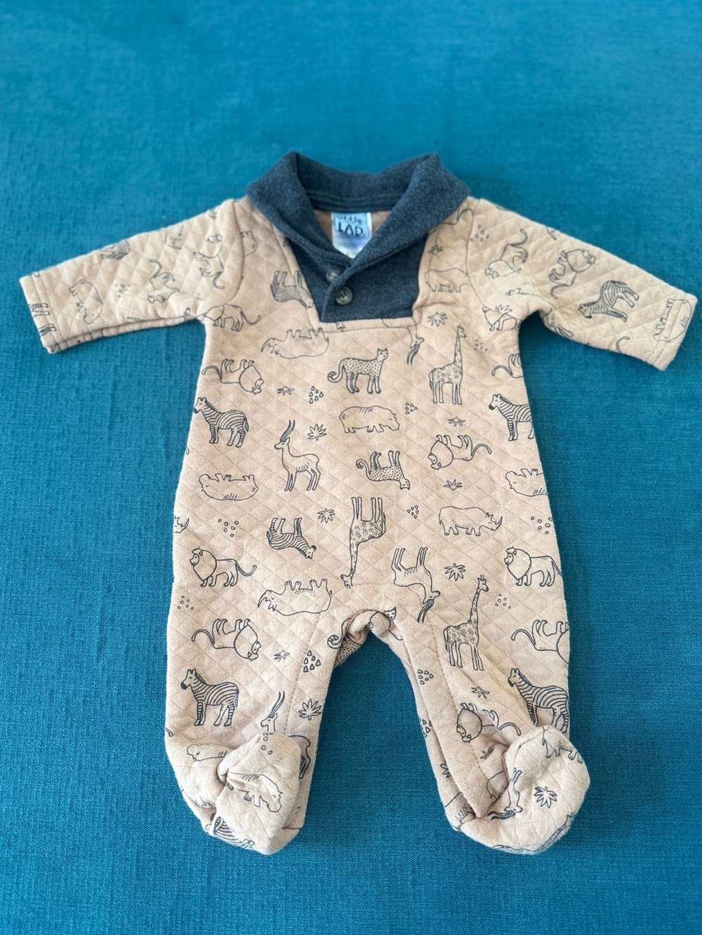 Little Lad Neutral Quilted Safari Animal-Print Footie Newborn Baby Onesie 0/3M